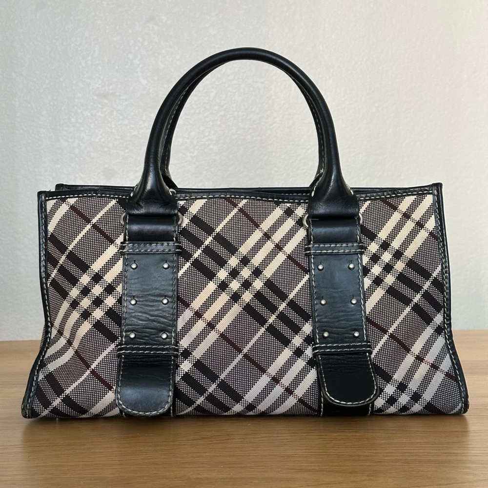 Burberry Beige Black Plaid Top-Handle Tote